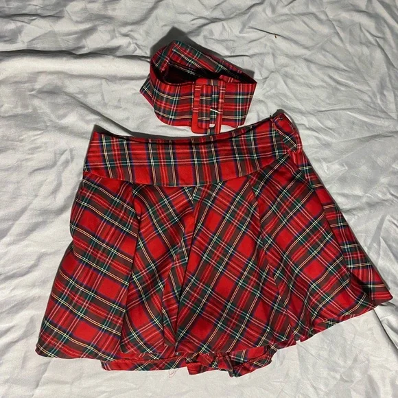 Plaid shorts skirt. Punk rock. Christmas holiday Belt school girl - Picture 5 of 10